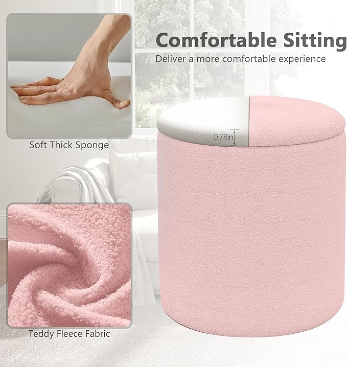 Ottoman Poufs with Storage, Set of 2 Soft Upholstered Vanity Stool,Multifunctional Ottomans Coffee Table Padded Seat Foot Rest for Living（Pink, Pack of 2）