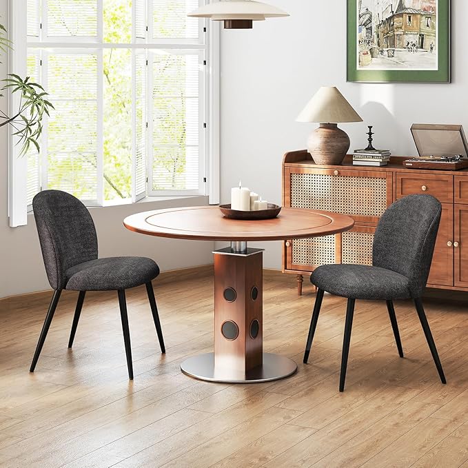 Upholstered Dining Chairs Set of 4, Modern Kitchen Side Chair with Padded Seat Comfortable Chenille Fabric Study Black Matel Legs,Desk Chair with Back for Dining Rooms, Black