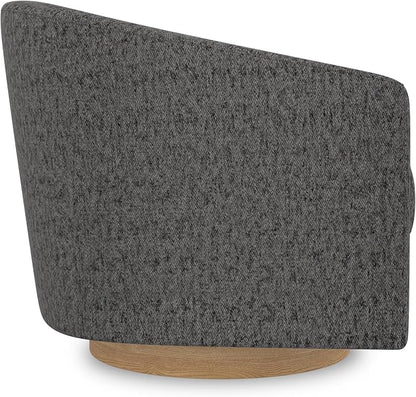Swivel Accent Chair, Upholstered Modern Barrel-Curved Arm Chair, Velvet Fabric Comfty Sofa Reading Chair with Solid Wood Base for Living Room, Bedroom, Club, Pebble Grey