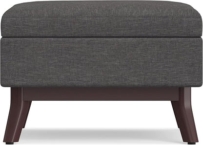 SIMPLIHOME Owen 34 inch Wide Mid Century Modern Rectangle Coffee Table Storage Ottoman in Slate Grey Linen Look Fabric, Assembled, For the Living Room, Entryway and Family Room