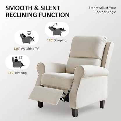 Recliner Chair for Living Room, Modern Reclining Sofa Home Theater Seating with Upholstered Push Back, Mid-Century Reclining Armchair with Lumbar Support, Bedroom, Reading Nook, Office, Set of 2