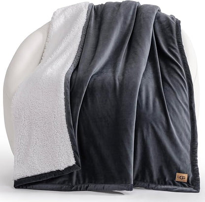 UGG Bliss Throw Blanket Plush Soft Fleece Fluffy Blankets for Bed or Couch Oversized Warm Reversible Machine Washable Medium Weight Home Decor Giftable Throw, 50-inch x 70-inch, Imperial Blue