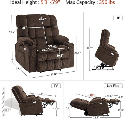 MCombo Dual Motor Power Lift Recliner Chair for Elderly, Lay Flat Lift Chair with Heat and Massage, Extra Wide Lift Recliner for Big People, Cup Holders, Fabric R7897 (Mocha, Medium-Wide)
