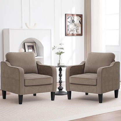 Accent Chair for Living Room, Mid Century Modern Reading Chair for Bedroom, Upholstered Armchair with Side Pockets, Comfy Single Sofa Side Chair for Office, Apartment, Small Room, Brown