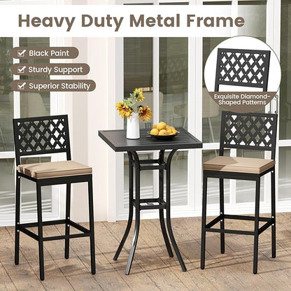 COSTWAY Outdoor Bar Chairs Set of 4, Armless Heavy-Duty Metal Frame Counter Height Chairs with Removable Cushions, Footrest, Ergonomic Backrest, Upholstered Barstools for Patio, Poolside, Backyard