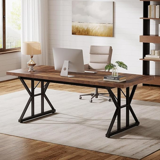 Tribesigns 70.86-Inch Large Executive Desk, Industrial Home Office Computer Desk, Simple Long Writing Study Table Business Furniture (Brown/Black)