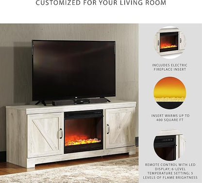 Signature Design by Ashley Bellaby Farmhouse 63" TV Stand with Fireplace for TVs up to 72", Whitewash