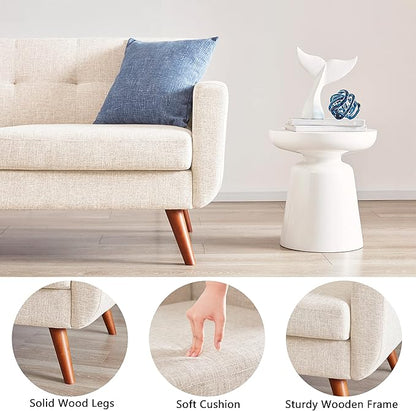 Tbfit Loveseat Sofa, 65" W Mid Century Modern Love Seat Couches for Living Room, Button Tufted Upholstered Small Sofa Couch for Bedroom, Beige