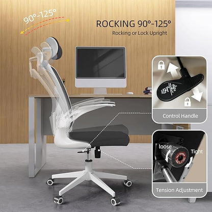 Office Chair Ergonomic Desk Chair, 350 LBS Mesh Office Chair with Lumbar Support, Comfy Desk Chair with Wheels, Big and Tall Chair for Study Work Gaming (Black+White)