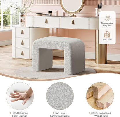 Tribesigns Vanity Stool, Arched Foot Rest for Couch, Large Foot Stool Ottoman, Modern Extra Seating for Living Room, Shoe Bench for Entryway, Dressing Chair for Bedroom, Fully Assembly, Light Gray