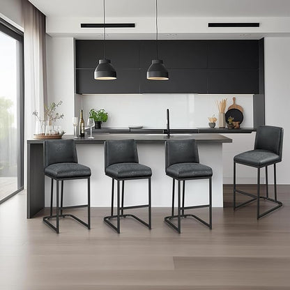 Yaheetech Bar Stools Set of 4, Counter Height Kitchen Stools 24'' Modern Leather Upholstered Bar Chairs with Back and Metal Legs for Kitchen Counter, Dark Gray