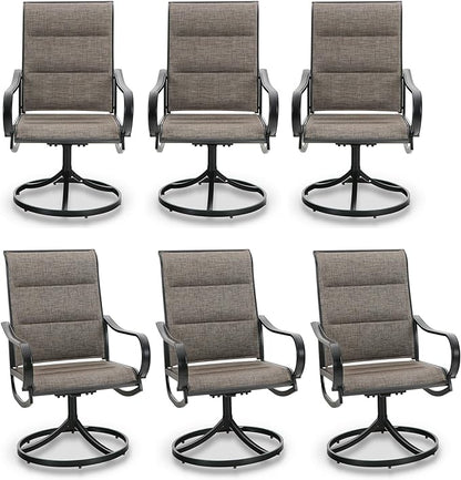 PHI VILLA Outdoor Swivel Patio Dining Chairs Set of 6, All Weather Patio Chair with Padded Textilene & Metal Frame for Outdoor Poolside Lawn Garden, Brown