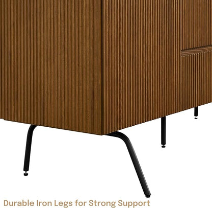 NTC Veil Sideboard with 2 Doors and 3 Drawers, Buffet Cabinet with Vertical Groove Design and Metal Legs, Storage Cabinet for Living Room, and Entryway, Effortless Assembly - Rustic Oak