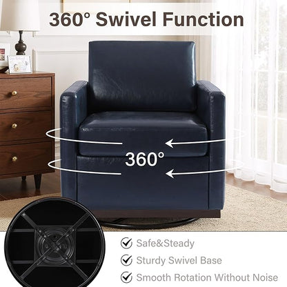 UIXE Faux Leather Swivel Accent Chair, Upholstered Armchair Comfy Club Chair for Living Room, Mid Century Modern Arm Chair Single Sofa Nook Bedroom Side Reading Seat - Navy Blue