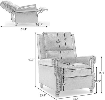 Pushback Recliner Chairs Set of 2, Faux Leather Wingback Recliner Chair, Upholstered Armchair Push Back Recliner with Wood Legs, Rivet Trim Single Sofa Accent Chair for Living Room, Bedroom, Navy
