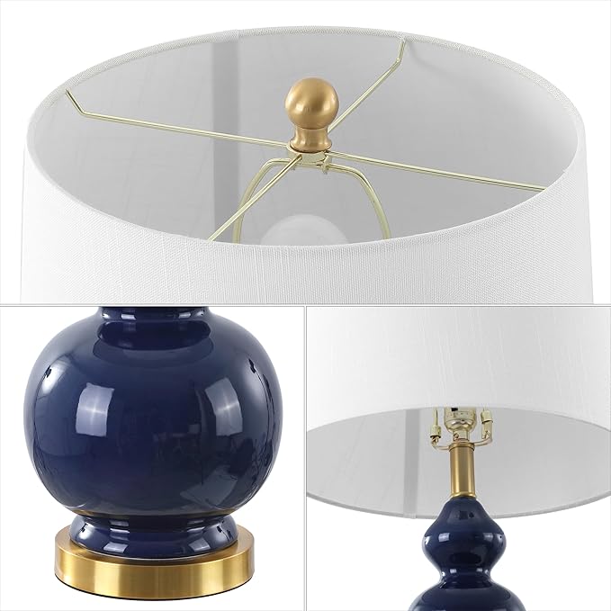 JONATHAN Y JYL4023B Bowen 27.5" Contemporary Transitional Ceramic Gourd LED Table Lamp, Navy/Brass Gold for Bedroom, Living Room, Kitchen, Home Office
