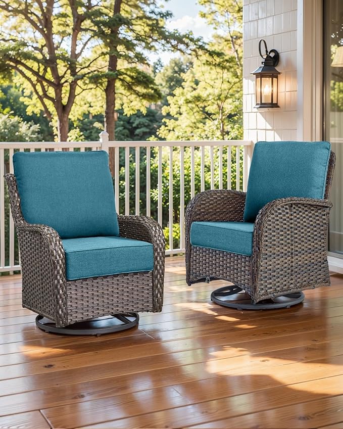 Luxury 22x24/22x25 6-Inch Outdoor Chair Cushions Set of 4 - Heavy Duty Water-Resistant Comfortable Cushion for Patio Furniture Set Dining Rocking Chairs Loveseat L-Shape Sofa - Peacock Blue