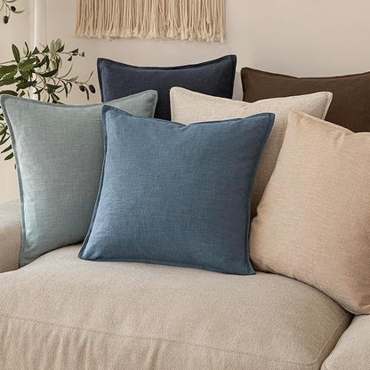Foindtower Pack of 2, Decorative Linen Soild Throw Pillow Covers Soft Accent Lumbar Cushion Case Farmhouse Pillowcase for Chair Couch Sofa Bedroom Living Room Home Decor 12 x 20 Inch Misty Blue