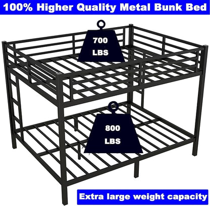 Upgraded Version Thicken Stronger Metal Heavy-Duty Queen Over Queen Bunk Bed, Bunkbed Frame for Adults with Ladders, Easy Assemble