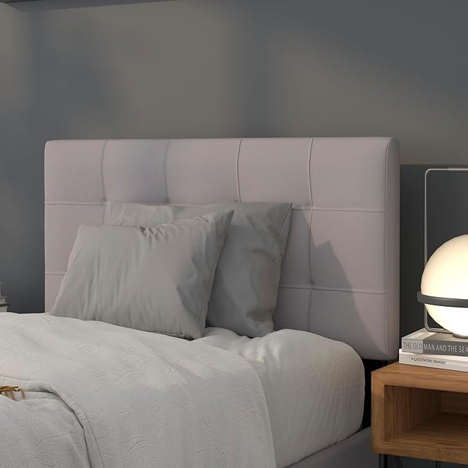 EMMA + OLIVER Quilted Tufted Twin Size Headboard in Light Gray Fabric