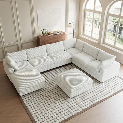 Cloud Modular Sectional Sofa Couch, 8 Seater Oversized Couch, 157.4" U-Shaped Convertible Couches with 2 Ottomans, Deep Sofa Couches for Living Room, Washable & Replaceable Covers, Beige