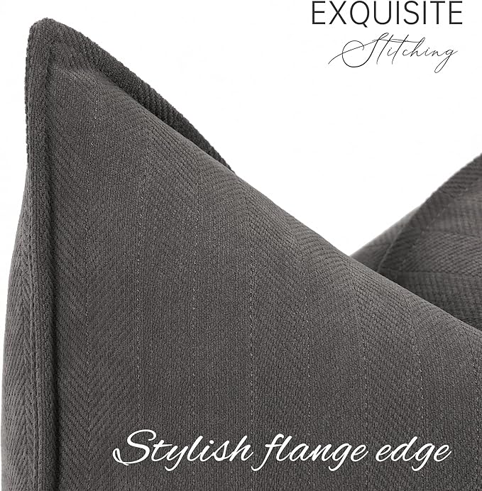 ZWJD Rustic Gray Pillow Covers 22x22 Set of 2 Chenille Throw Pillow Covers with Elegant Design Soft and Luxurious Decorative Throw Pillows for Couch, Bed, and Home Decor