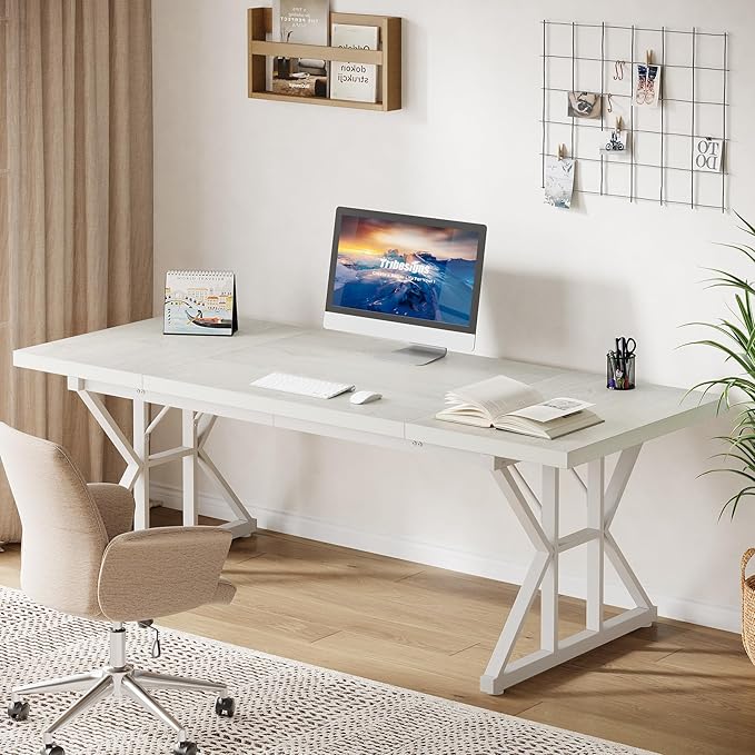 Tribesigns 70.86-Inch Large Executive Desk, Industrial Home Office Computer Desk, Simple Long Writing Study Table Business Furniture (White)