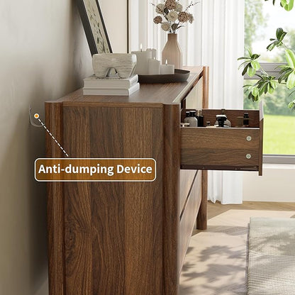 Dresser for Bedroom with 9 Drawers,63" Wide Walnut Dresser with 4 Solid Wood Legs, Wooden TV Stand,Closet Clothes Organizer for Bedroom, Hallway