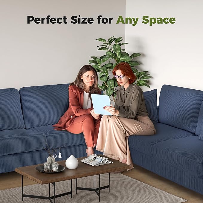 Kidirect 70in Corduroy Couch, Sofa No Tool Assembly, Comfy Couches for Living Room 21in Deeper Seats, Corduroy Sofas for Living Room with 2 Pillows, Oversized Loveseat Sofa, Boho Love Seat Blue Couch