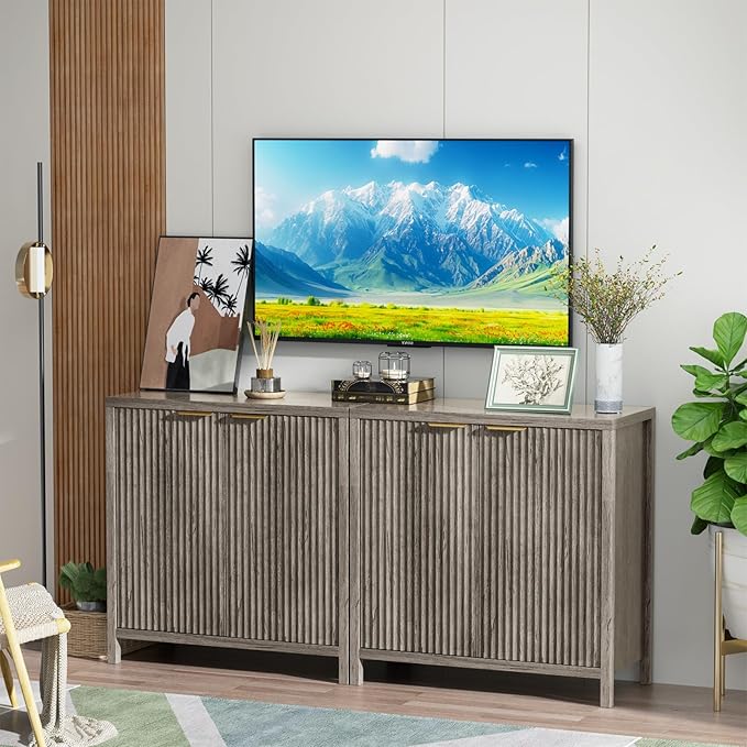 Sideboard Buffet Cabinet Set of 3, 31" Storage Cabinet with 2 Doors and Adjustable Shelves, Sideboard Console for Dinning Room, Kitchen and Living Room - Grey