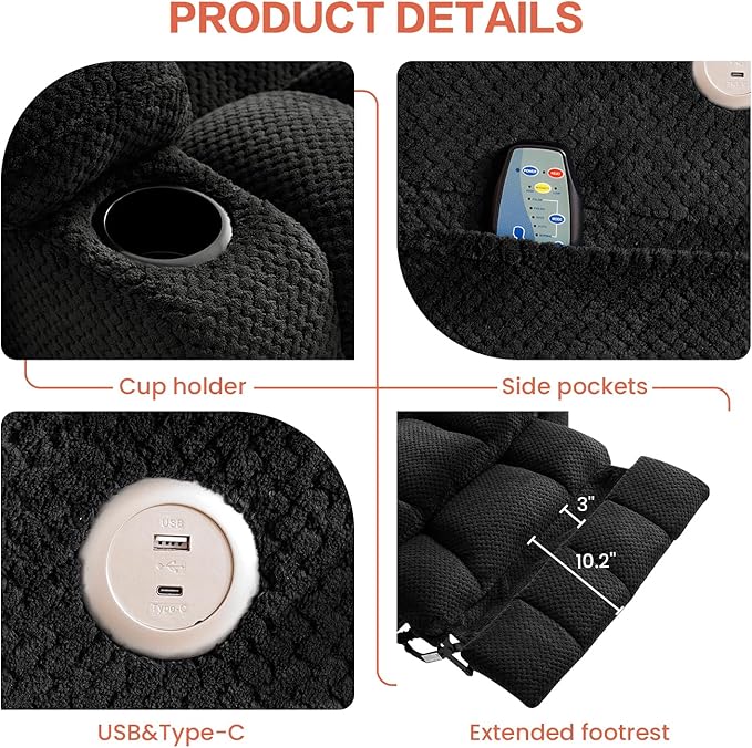 Power Lift Recliner Chair for Adults Oversized Infinite Position Lift Chair for Elderly W/Massage & Heat, Lay Flat Recliner, One-Touch Reset, Cup Holders, Lumbar Pillow, Fabric (Premium, Dark Grey)