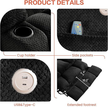 Power Lift Recliner Chair for Adults Oversized Infinite Position Lift Chair for Elderly W/Massage & Heat, Lay Flat Recliner, One-Touch Reset, Cup Holders, Lumbar Pillow, Fabric (Premium, Dark Grey)