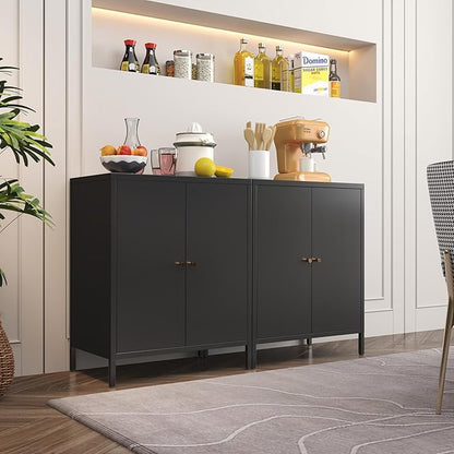 Small Storage Cabinet, Metal Cabinets with Doors and Shelves, Low Cabinet with high feet and Locker, Coffee Bar with Storage, Modern Accent Cabinets for Home,Office,Kitchen,Bathroom,Dining Room