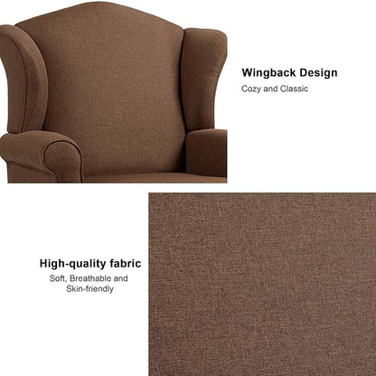 Accent Chair, High Back Upholstered Armchair with High Resilience Sponge & Wood Legs, Mid-Century Modern Comfy Single Sofa Reading Chairs for Living Room, Bedroom (Brown, Set of 2)