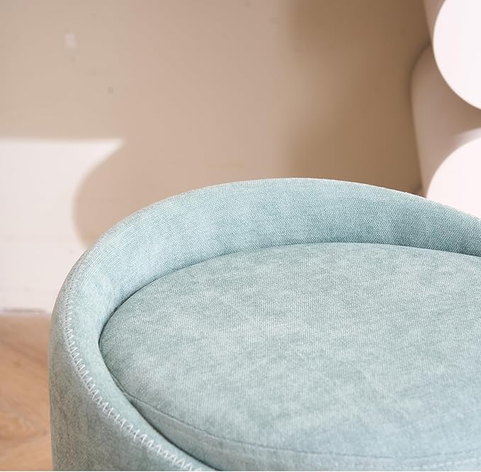 Swivel Vanity Stool with Back Comfy Vanity Chair with Gold Base Modern Round Stool for Makeup Vanity Ottoman Foot Rest for Bedroom livingroom (Sage)