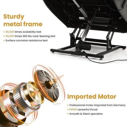 PARKOL Dual Motor Power Lift Recliner Chair for Elderly, 180-Degree Infinite Position Lay Flat Leather Recliner Chairs, with Massage and Heating, USB & Type-C Port and Remote (Sliver Gray, Medium)