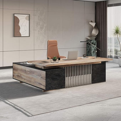 78.7 Inch Large Executive Desk with Drawers Cabinet, L Shaped Office Desk, Computer Desk with Universal Charging Ports and Cable Management for Business Furniture Set Workstation for Home Office