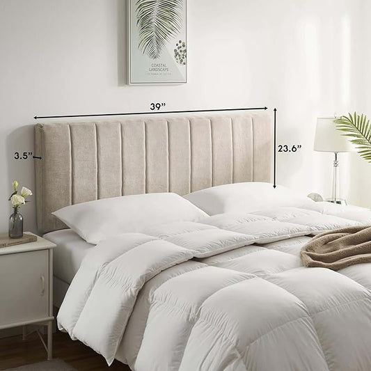 Hearth & Harbor Upholstered Twin Headboard - Easy Assemble Channel Stitched Headboard Twin Size - Wall Mounted Headboards with 3D Soundproof Wall Panels Peel & Stick Floating Headboards, Beige