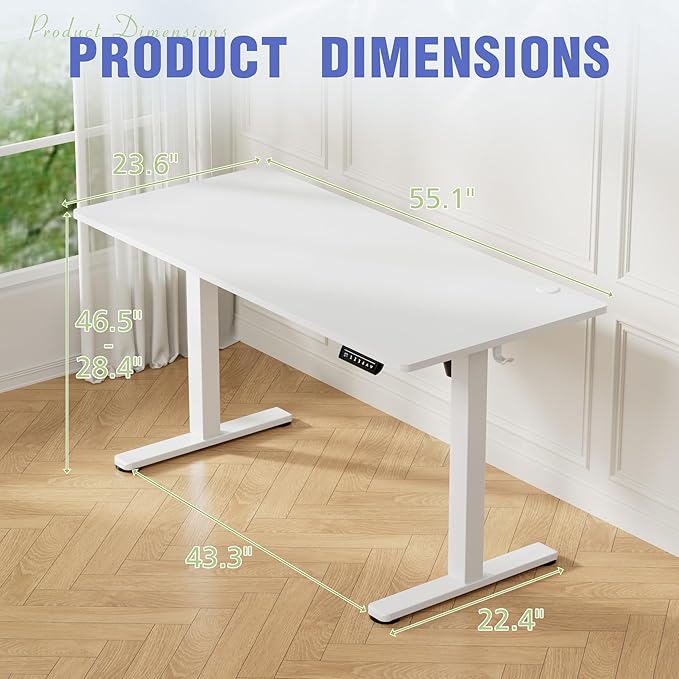 Homall Height Adjustable Electric Standing Desk, Memory Stand up Desk with Headphone Hook, Home Office Desks with Splice Board