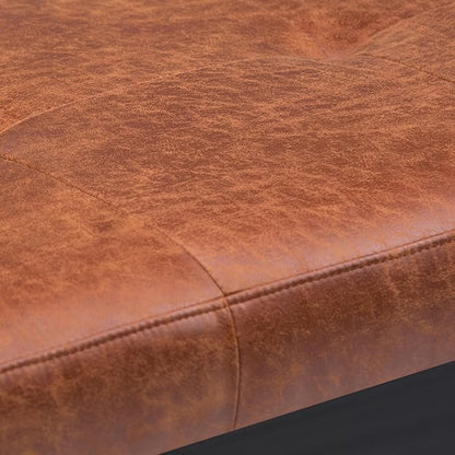 SIMPLIHOME Lacey 41 inch Wide Contemporary Rectangle Tufted Ottoman Bench in Distressed Saddle Brown Vegan Faux Leather, Assembled, For the Living Room and Bedroom