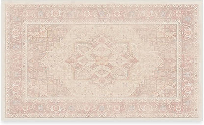 RUGGABLE Washable Area Rug – Kamran Soft Pink 3x5, Stain-Resistant, Non-Slip – Small Machine Washable Rugs for Living Room, Bedroom, Hallway, Entryway & Office–with Standard Pad