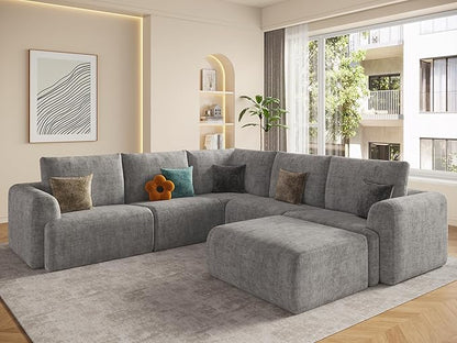 EASE MOOSE Boneless Modular Cloud Couch, Oversized U-Shaped Sectional Sofa for Living Room with Ottoman, Extra Large Movable Couches, 6-Deep-Seat Sofas for Bedroom, Apartment, Chenille (Light Grey)
