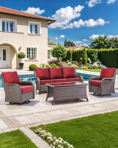 Luxury 22x24/22x25 6-Inch Patio Chair Cushions Set of 3 - Memory Foam Deep Seat Water-Resistant Patio Cushion for Lawn Dining Rocking Swivel Chairs Loveseat 3-Seater Sectional Sofa - Red