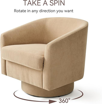Swivel Barrel Accent Chair, Round Chenille Fabric Living Room Arm Chairs, Modern Upholstered Comfty Reading Nook Chairs for Bedroom, Small Club Armchair, Single Sofa Side Chair, Coffee