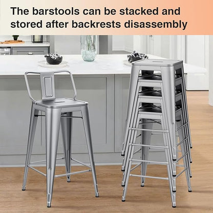 HAOBO Home Metal Bar Stools Set of 2 Low Back Counter Height Barstools 26" Industrial Barstool Patio Stool Metal Kitchen Stools Bar Chairs for Indoor Outdoor