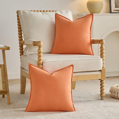 FUTEI Orange Chenille Throw Pillow Covers 24x24 Inch Set of 2,Edges Double-Stitched European Cushion Cases,Modern Home Decor for Couch Living Room