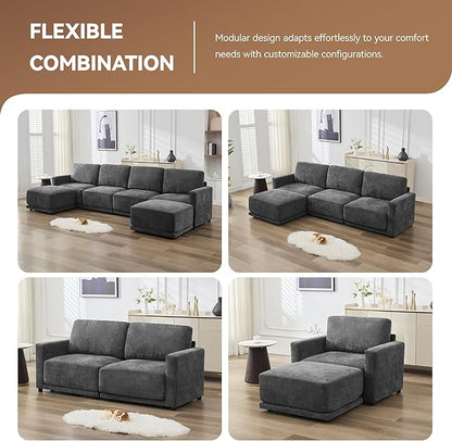 77.4" Chenille Modular Loveseat Oversized Upholstered 2 Seater Sectional Sofa with Thickened Cushions, Easy Assembly, Modern Comfy Love Seat Couch for Living Room, Grey