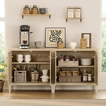 63" Large Buffet Cabinets Set of 2, Farmhouse Sideboard Cabinet with Storage, Accent Credenza Cabinet, Wood Kitchen Cabinets, Coffee Bar Console Table for Living, Dining Room, Light Oak