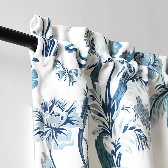 Lush Decor Dolores Light Filtering Valance Curtains Single, 52" W x 18" L Blue - Valances for Windows - Vintage Valance Floral - Coquette Décor