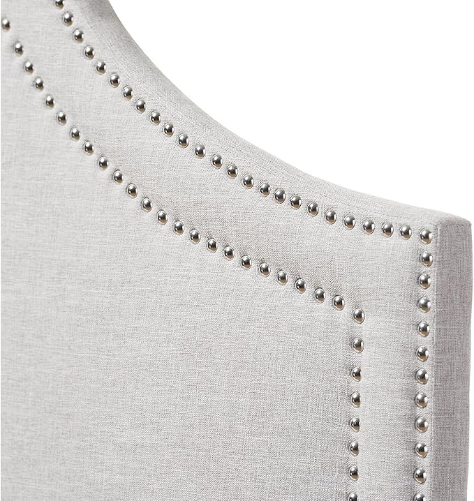 Urban Upmarket Modern and Contemporary Fabric Upholstered Headboard, Nailded Trim Head Board Beige/Queen